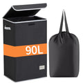 Laundry Hamper with Lid, 90L Collapsible Clothes Basket, Strong Struture, Dirty clothes Hamper, Removable Laundry Bag with String Closure, for Bedroom, Bathroom, Dorm, College, Toys, Black - size: 90L