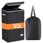 Laundry Hamper with Lid, 90L Collapsible Clothes Basket, Strong Struture, Dirty clothes Hamper, Removable Laundry Bag with String Closure, for Bedroom, Bathroom, Dorm, College, Toys, Black - size: 90L