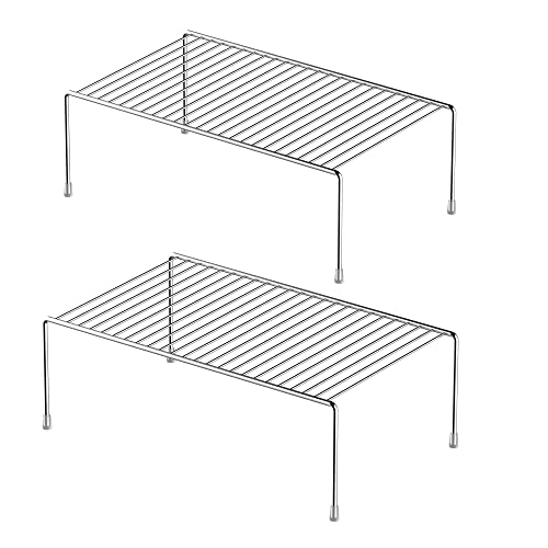 Redrubbit 2 Pack Large (15.7 x 9. 4 Inch) Cabinet Storage Shelf Rack, Rustproof Kitchen Counter and Cabinet Shelf, Storage Rack Organizer for Kitchen, Fridge, Cabinet, Bathroom, Chrome - color: Chrome