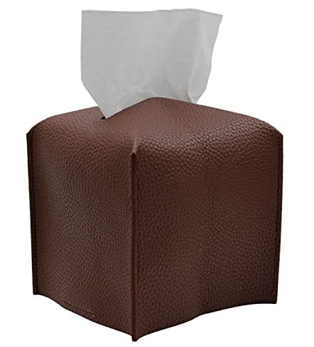 Livelab Tissue Box Cover, Square Decorative PU Leather Tissue Box Holder Modern Tissue Case Facial Paper Organizer Dispenser for Bathroom, Vanity Countertop, Night Stands, Desk 5X5X5'' | Dark Brown - color: Dark Brown