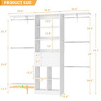 5FT Small Closet System, Baby Closet Organizer System with Wooden Drawers, 60 Inches Walk In Closet System With 5 Hanging Rods and 3 Reversible Hanging Shelving, White - color: White, size: 5 FT