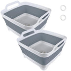 GIMWA Collapsible Wash Basin with Drain Plug - 2.4 Gallon Foldable Kitchen Sink for Baby Bottles, RV Camping, Space-Saving Dish Tub (Gray-Gray) - color: Gray-gray