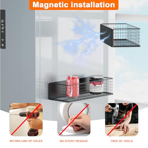 2Pack Magnetic Basket Organizer Holder for Fridge, Magnetic Shelf for Garage, Laundry, Kitchen, Workshop, Cabinet - size: Magnetic Basket Organizer Holde