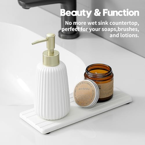 Razborci 2PCS Diatomite Quick Stone Drying Tray Mat for Bathroom & Kitchen Counter, Instant Dry Water Absorbent Drink Bar Coaster,Vanity Sink Caddy Organizer,Dish Soap Sponge Holder, White,9"x3.5" - color: 2pack-9"x 3.5" - White