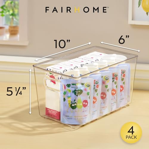 Set of 4 Clear Plastic Storage Bins With Handles, Containers To Organize Pantry, Fridge, Cabinet, Kitchen, Countertop, Closet, Cupboard, Home Organization and Storage - style: 4 pack