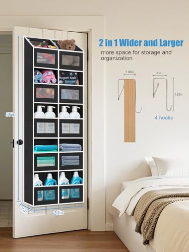 Over the Door Organizer Hanging- 10 Compartments, 80 lbs Load Behind Door Stuffed Animal Storage, Extra Large Toys Storage Organization for Bedroom, Bathroom, Nursery, Shoes, Diaper (black) - color: black