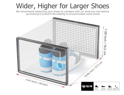 Kuject XXX-Large Shoe Storage Boxes Organizers Clear Plastic Stackable 12 Pack, Shoe Rack & Holder Substitute, Sneaker Containers, Toy Storage Organizer Bins for,Closet, Under Bed, Black(No Fold Line) - color: Black, size: XXX-Large