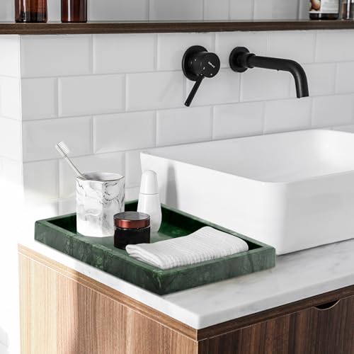 Green Marble Tray,Pure Natural Vanity Tray,Marble Trays for Kitchen Counter Non-Ceramic/Non-Resin,Stone Tray 12 x 8 inch - color: Green