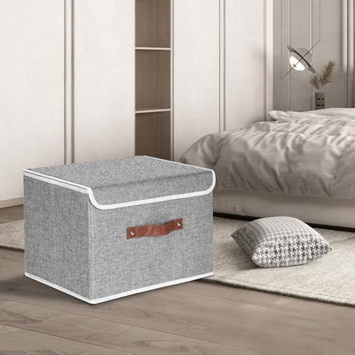 TYEERS Foldable Storage Boxes with Lids 5 Pack Fabric Storage Bins with Lids, Closet Organizers for Clothes Storage, Room Organization, Office Storage, Toys - Gray - color: Gray, size: 5-pcs 14.9x9.8x9.8 in