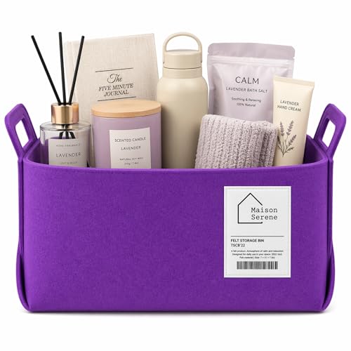 Felt Storage Bin - Foldable Fabric Storage Basket with Handles, Multi-Purpose Storage Organizer for Shelves, Closet, Toys, Clothes, Blankets, Bedroom, Living Room & Nursery, Purple, Medium - color: Purple, size: M