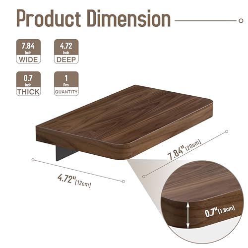 Danpoo Solid Walnut Floating Shelf, 8 inch Small Natural Wood Wall Mounted Shelf for Bathroom, Kitchen, Bedroom, Living Room, Farmhouse Decor - color: Black, size: 8 inch