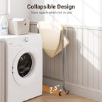 ELYKEN Laundry Cart with Wheels, 33”H Easy Rolling Laundry Hamper with Removable Liner Bag, Sturdy Metal Frame Clothes Basket with 4 Casters and 2 Brakes - color: Creamy, size: 25.6"L x 22"W x 33"H