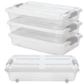 Beeveer 4 Pcs Plastic Under Bed Storage Containers with Lid Wheel Handle, Transparent Large Capacity Stackable Latching Storage Bins for Closet Bedroom Clothes Shoes Blanket(23.7 x 15.8 x 5.2,White) - color: White