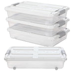 Beeveer 4 Pcs Plastic Under Bed Storage Containers with Lid Wheel Handle, Transparent Large Capacity Stackable Latching Storage Bins for Closet Bedroom Clothes Shoes Blanket(23.7 x 15.8 x 5.2,White) - color: White