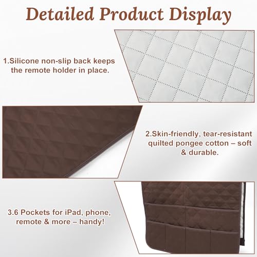 Sofa Armrest Organizer with 6 Pockets, Remote Control Holder for Recliner, Non-Slip Couch Sofa Chair Armrest Organizer, Armchair Caddy Bedside Storage for Magazine Book TV Phone iPad Tablet (Coffee) - color: Option 2