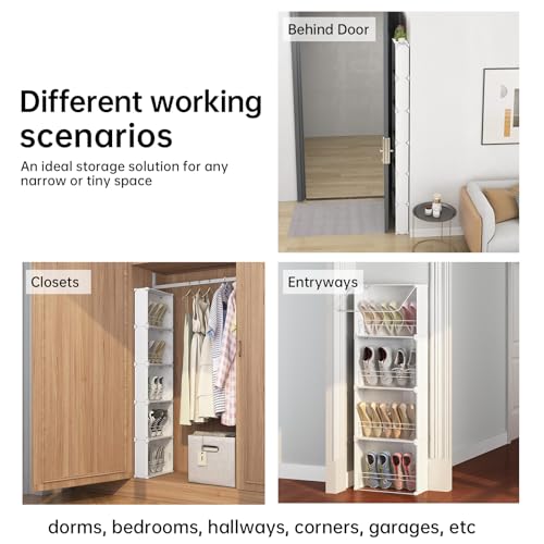 MAGINELS 4-Tier Slim Shoe Rack Organizer and Tall Storage for Closet,Hidden Thin Shoes Cabinet for Small Spaces,Narrow Shelves for Wall Behind Door,Entryway,White - color: White, size: 8 pair
