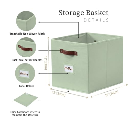 DECOMOMO Storage Baskets, 13x15x13 Storage Cube Bins with Labels for Organizing Shelves Kallax (Kallax / 4pcs, Sage Green) - color: Sage Green, size: Kallax 13" x 15" / 4pcs