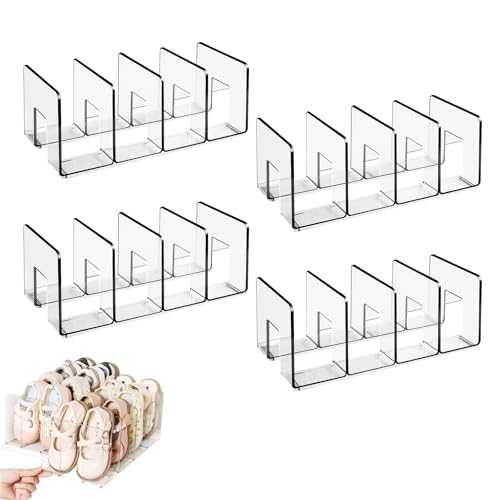 Transparent Acrylic Kids Shoe Rack, Small Shoe Rack,Baby Shoe Organizer, Kids Shoe Organizer with 4 Sections Stackable Shelves for Closet Storage, Space-Saving 4 Pack