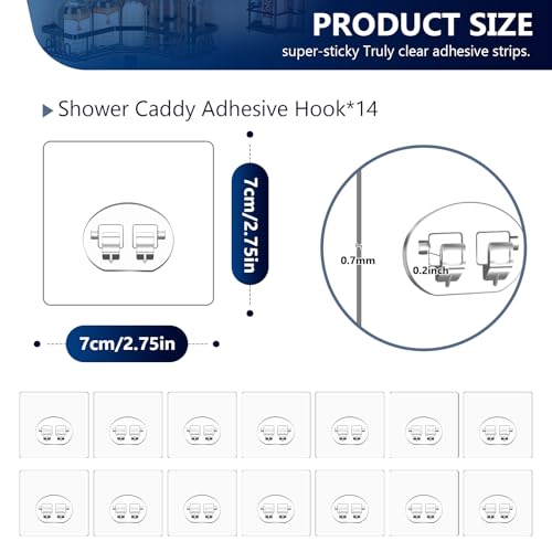 FGSAEOR 14-Pack Shower Caddy Adhesive Single Hooks for Replacement, Shower Holder Organizer Self Adhesive Wall Hooks for Bathroom Corner Shelf Basket Soap Dish - color: Transparent-14 Pack