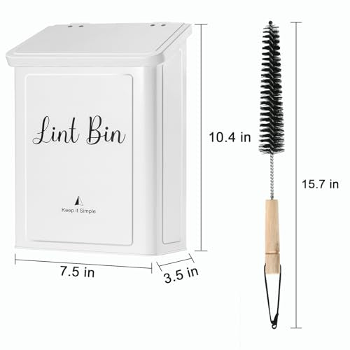 SUBEKYU Magnetic Lint Bin for Laundry Room, Wall Mounted Metal Lint Box Holder Trash Can with Lid for Dryer,Lint Basket for Laundry Room Organization,White - color: White
