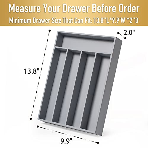 Besilord Bamboo Silverware Holder - Drawer Organizer with 5 Slots (Gray) - color: Gray, size: 5 Slots