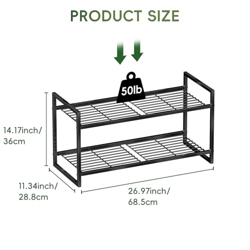 2 Tier Shoe Rack, 27 Inch Wide Stackable Shoe Shelf Organizer for Closet,Sturdy Frame Metal, Adjustable, Black - size: 2 Tier