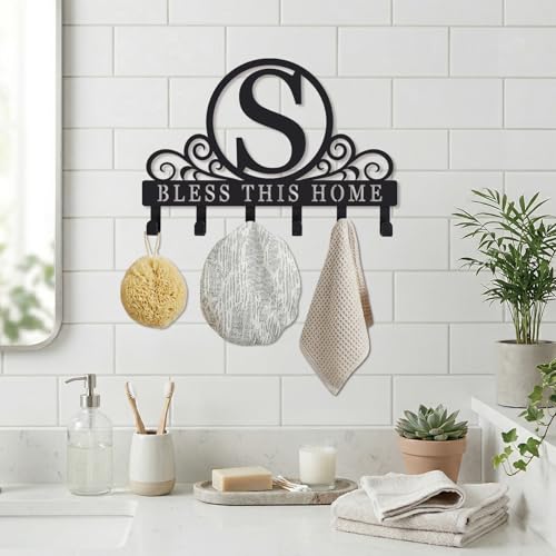 Personalized Metal Monogram Key Holder Wall Mount, Custom Letter Metal Key Holder for Wall Key Hooks Coat Rack, Perfect for Bathroom, Living Room, Kitchen - style: S