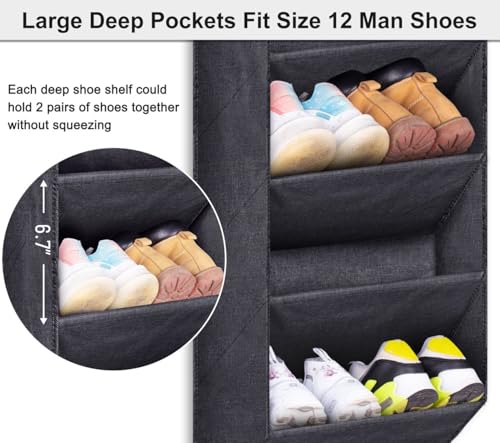 SLEEPING LAMB Over The Door Shoe Organizer for Closet with Large Deep Pockets, Narrow Shoe Rack for Door Hanging Boots Storage, Black - color: Black, size: 71''