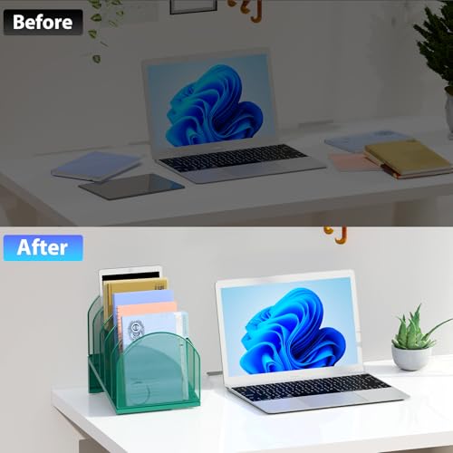 gianotter Desktop File Organizer, Desk Organizer with 5 Compartments, Paper Organizer for Desk, Workspace Organizers for Office Supplies (Green, Inclined Style) - color: Green, size: Inclined Style