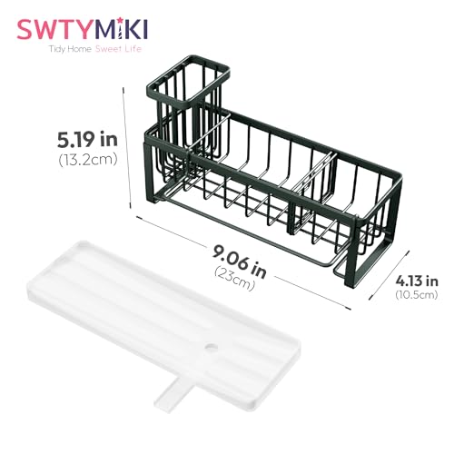 SWTYMIKI Sponge Holder for Kitchen Sink - Sink Caddy with Brush Holder Self-draining Sponge Caddy Organizer with Divider Stainless Steel Kitchen Accessories Storage for Countertop, Green - color: Green