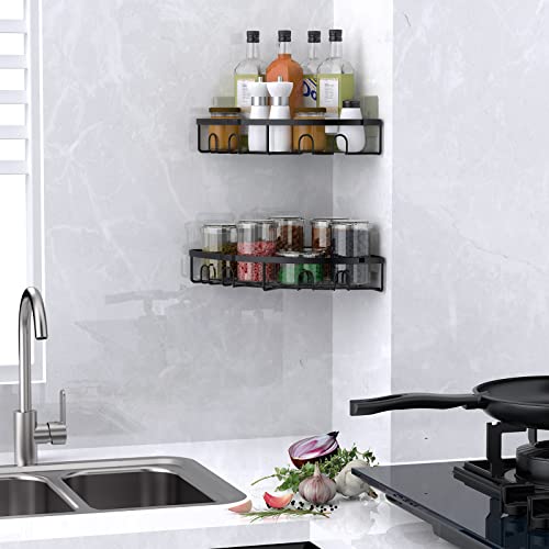 Corner Shower Caddy, 2 Pack Adhesive Bathroom Shower Corner Organizer Shelf, No Drilling Rustproof Wall Mounted Shower Storage Rack Shampoo Holder Organizer (Black) - color: Black