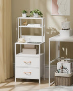 Furnulem Night Stand, Tall White Nightstand with 4-Tier Shelves, 2 PU Fabric Drawers and Led Lights, Bed Side Tables with Charging Station, Bedside Table for Bedroom - color: White, size: 2 Drawer
