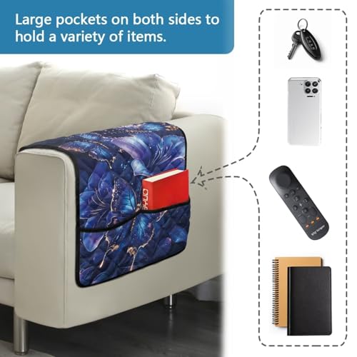 Lily Butterfly Glitter Print Couch Arm Covers Stain Resistant Sofa Arm Cover with Side Storage Pocket Anti-Scratch Arm Rest Covers for Recliner, Chair, Sofa - color: Lily Butterfly Glitter