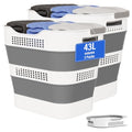 OOAMBB 43L+43L Collapsible Laundry Baskets plastic, Pop Up Laundry hamper/Storage Container, Foldable Laundry Basket with Handles, Durable,Space Saver (Grey, 2 Packs)