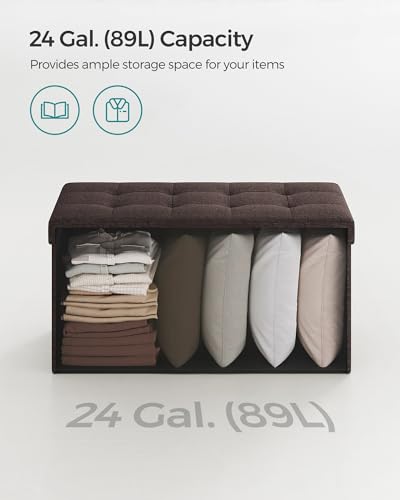 SONGMICS Mazie Collection - 30 Inches Folding Storage Ottoman Bench, Ottoman Foot Rest, End of Bed Bench, Storage Chest, Load 660 lb, for Living Room, Bedroom, Entryway, Brown ULSF047K02 - color: Brown, size: 15"D x 30"W x 15"H