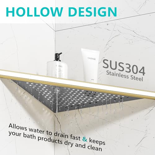Qeke 2 Pack Bathroom Corner Shelf, Recessed 12" Corner Shower Shelf, SUS304 Stainless Steel Triangular Wall Mount, No Drilling, Brushed Golden - color: Brushed Golden, size: 12"- 2 Pack