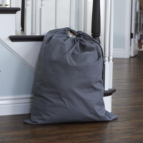 Household Essentials Cotton Laundry Bag, Large, 100% Cotton, Drawstring Top with Cord Lock, Machine Washable, 3 to 4 Load Capacity, Versatile and Compact, Breathable, Foldable, Gray - style: Grey