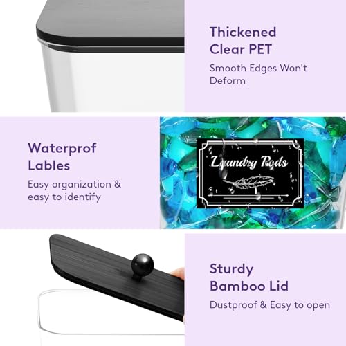 Lifewit 3 Pcs Laundry Pods Container with Bamboo Lid, Dryer Sheet Holder, Laundry Room Organization for Washing Powder, Scent Booster Beads, 2600 +2000ml/0.53+0.7gal - color: Black, size: 0.53+0.7gal