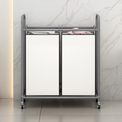 SUOERNUO Laundry Hamper Basket 2 Bag Laundry Sorter Cart with Rolling Removable Bags Laundry Organizer Cart for Clothes Storage, Beige (2 Bags, Beige) - color: Beige, size: 2 Bags