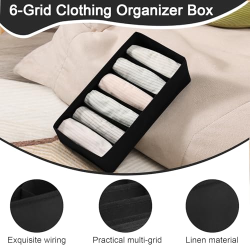 1 Pcs Drawer Organizer Storage Box for Underwear Socks Closet Divider for Wardrobe Dresser Vanity Space Saving Use(6-Grid Black) - color: Black-3, size: Small