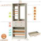 Besiost Closet System, 4.2–8.8 FT Closet Organizer with 2 Wooden Drawers and Shelves, Walk-in Closet System with 5 Hang Rods, Built-in Reach in Closet Tower, Can Fit 60 to 96 inch, Greige Oak - color: Greige Oak