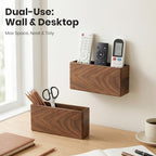 Remote Holder Hole-Free, Self-Adhesive Storage Wooden Box, Wall Mounted or Desk Mounted Container(Large Size) - size: Large