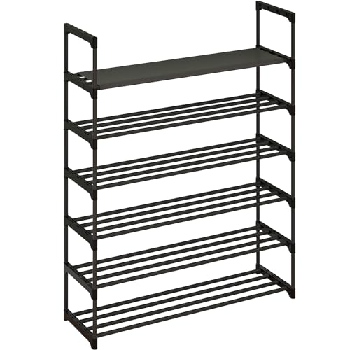 Calmootey 6-Tier Shoe Rack, Tall Large Capacity 30 Pairs Shoes Storage Organizer, Stackable Wide Shoe Shelf for Entryway, Hallway, Black - size: 6-Tier
