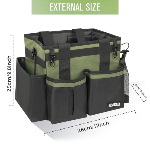 SCAVATA Compact Wearable Cleaning Caddy, Small Cleaning Caddy Supplies Organizer with Handle & Shoulder Straps for Housekeepers, Under Sink & Car Cleaning Tool Organizers Bag (Armygreen) - color: Armygreen
