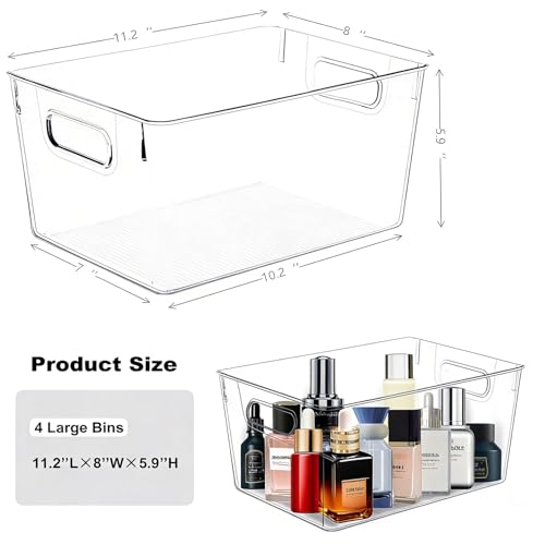 Set of 8 pantry organizers and storage, Clear Plastic Storage Bins for Kitchen Organization, Freezer Storage, Home Edit Containers (8Large) - size: 8Large