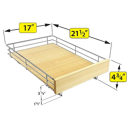 LYNK PROFESSIONAL® SELECT™ Slide Out Cabinet Organizer Pull Out Drawer, 17" x 21" Pull Out Cabinet Organizer – Pull Out Shelves for Kitchen Cabinets – Roll Out - Lifetime Ltd. Warranty, Wood Chrome - size: 17" W x 21" D - 1 Tier