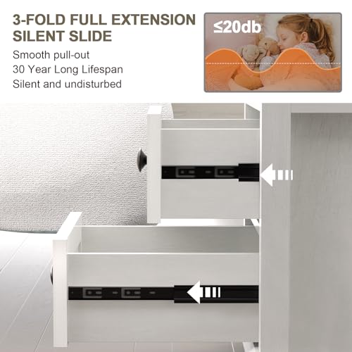 REDAYFUR 18" Wide End Table with Fast Charging Station Set of 2, 18” Wide Sofa End Table with Drawers,Storage Rustic Wood Storage Cabinet,Sofa Table for Living Room,White - color: Rustic White, size: 1 Set