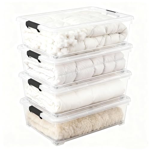 20L Under Bed Storage Containers, Closet Organizers and Storage Bins, Under Bed Storage Box with Wheels, Set of 4 - size: 20L