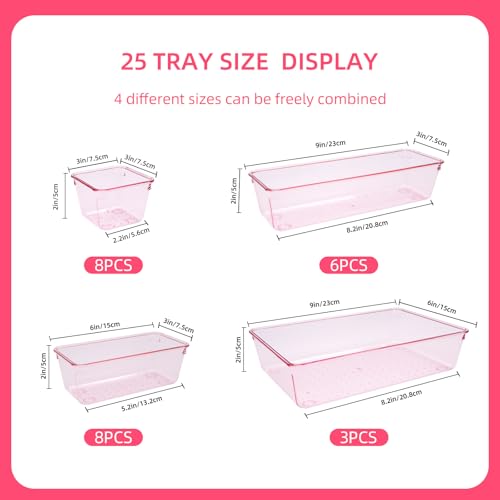 Kitchen Desk Drawer Organizers Storage for Office, Small Acrylic Vanity Trays Makeup Organizer for Drawer Bathroom Plastic Make up Organizers 25 Pcs Pink - color: Pink