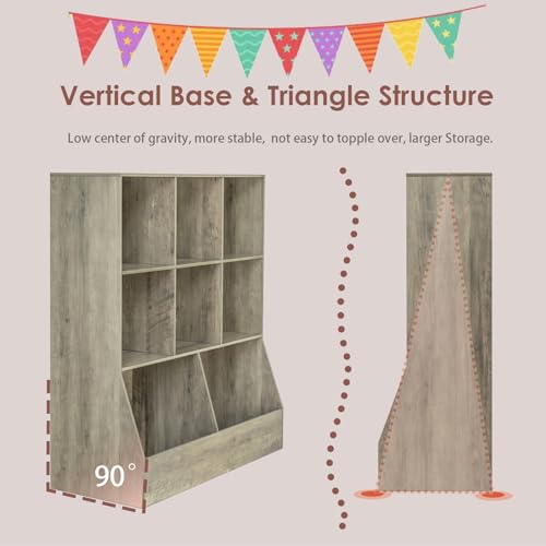 DINZI LVJ Toy Storage Organizer, Kids Bookshelf, Wood Toy Storage Cabinet, 3-Tier 8 Cubby Children Bookcase, 35.4" L Toddler Book Shelf for Playroom, Living Room, Nursery, Hallway, School, Gray Wash - color: Gray Wash, size: 3-Tier 35.4"